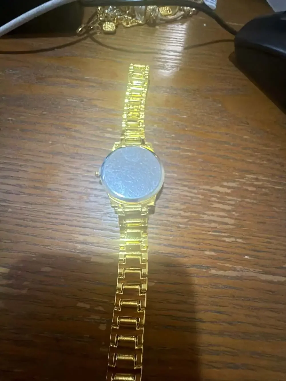 Gold Tone Rhinestone Iced Out Bling Quartz Wristwatch with Link Bracelet